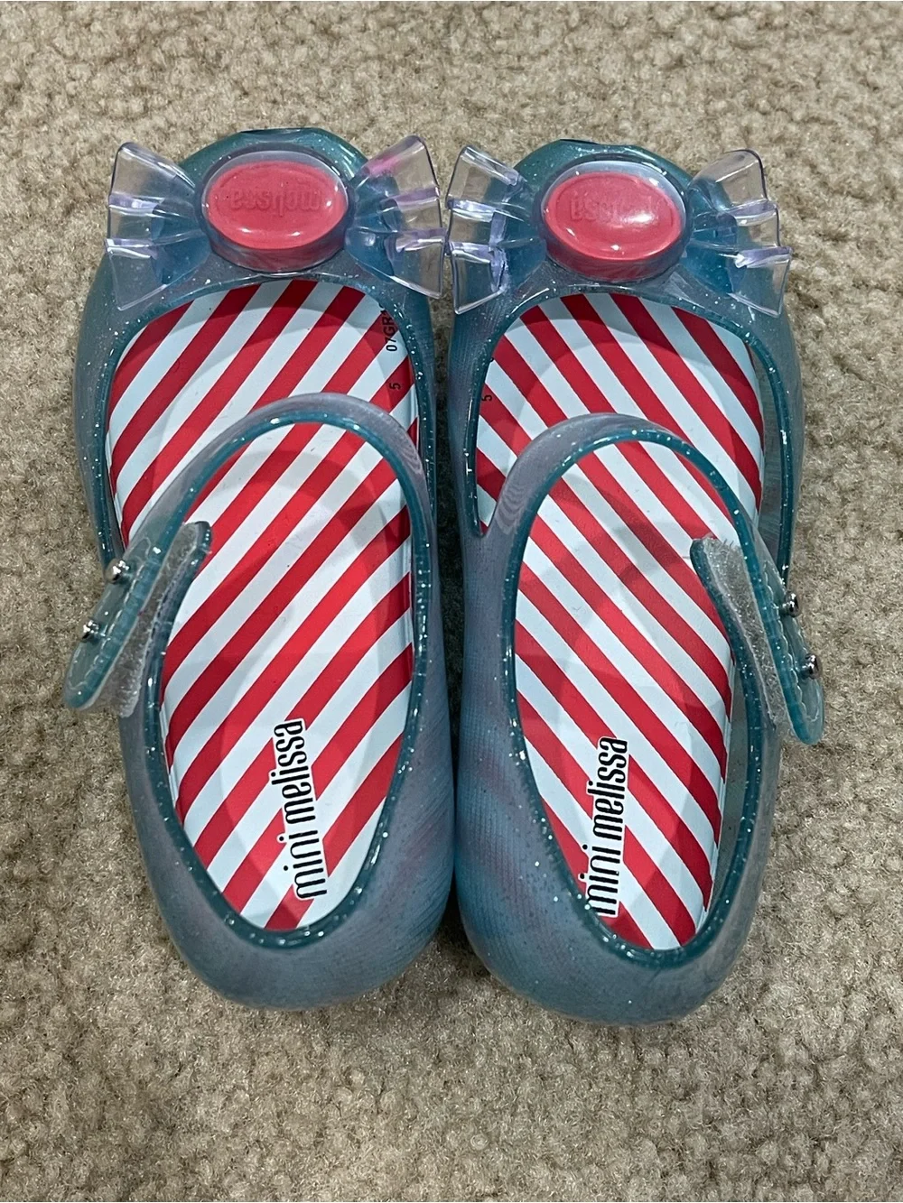 Mini Melissa Girls' Candy Glitter Teal Mary Jane Jelly Shoes with Pink Accents